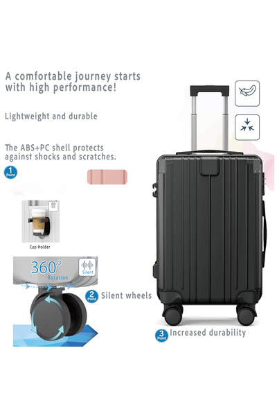 Quasar & Co. Troler mediu 66x45x26cm,bagaj cala,troller cu cifru, geamantan 4 roti,valiza ABS,suport pahar,negru