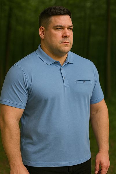 Maccali Men's Plus Size Basic Blue Polo Neck T-Shirt with Pockets