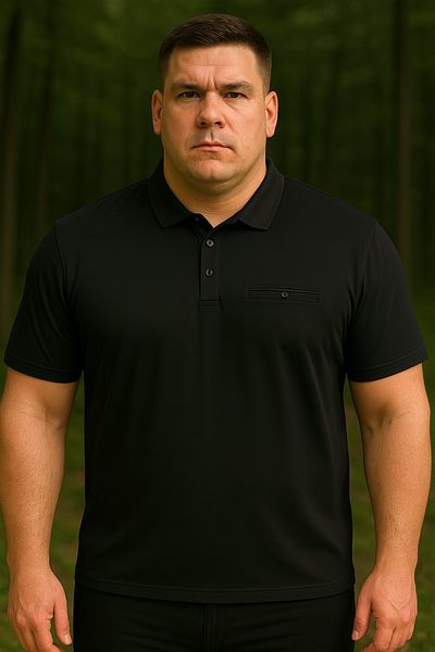 Maccali Men's Plus Size Basic Black Polo Neck T-Shirt with Pockets