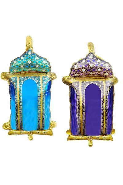 partidolu Ramadan Themed Oil Lamp Shaped Navy Blue and Turquoise Color 45 cm Foil Balloon 2 Pieces