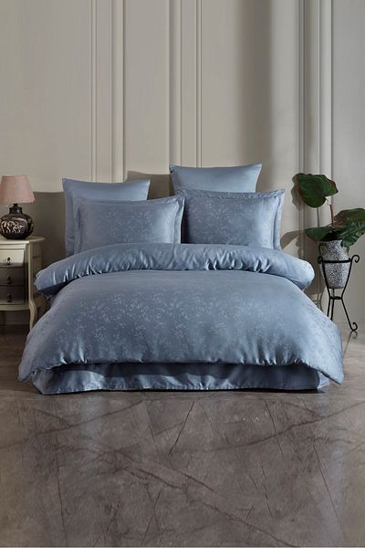 VAROL Liyosel Jacquard Duvet Cover Set Single - Eva Indigo