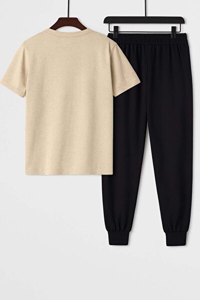 Trend Sizde Σετ αθλητικής φόρμας Unisex με μπεζ στάμπα κερασιού στο επάνω και το κάτω μέρος