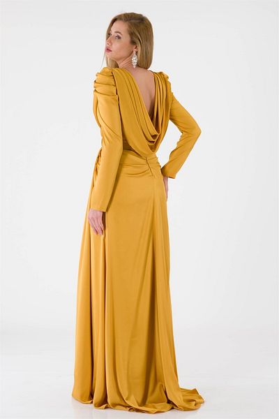 Bluewhite Double Breasted Neckline Shoulder Detail Slit Evening Dress Deiha