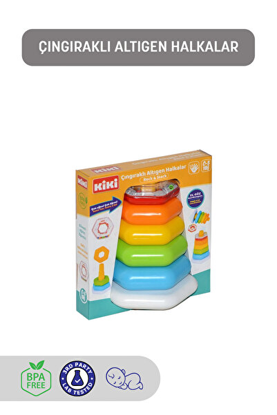 welcomein Oyuncak Aktivite Çubuğa Geçen Renkli Çıngıraklı Altıgen Halkalar