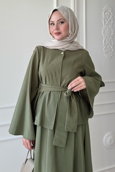 InStyle Geniş Kol Modal Haki Etekli Takım