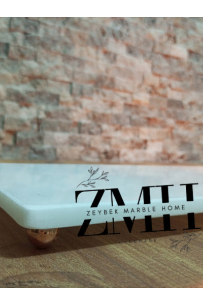 Zeybek Marble Real Thin Marble Ball Footed Presentation Plate