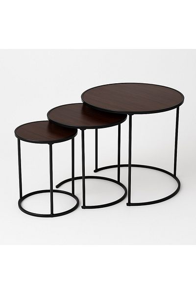 Vi Markets Set of 3 serving tables - metal bases - round wood tops