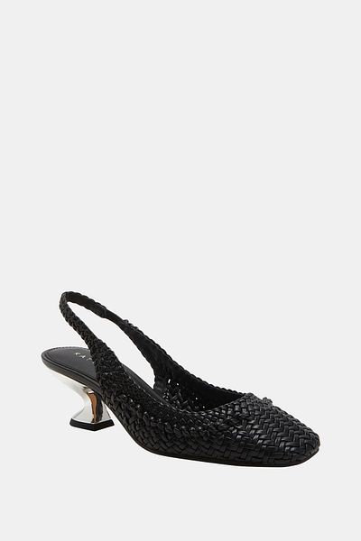 Katy Perry The Laterr Woven Women's Black Straw Metal Heeled Shoe