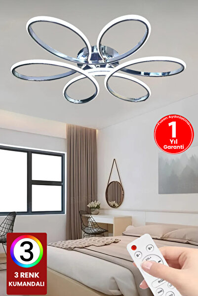 FUZON 3 Renk Kumandalı Krom Kasa Led Avize Modern Lavinia Ledli Avize