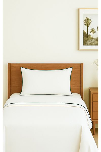PureText |   Purecomfort |   100% Cotton Single-Piece Piping Duvet Cover Set |   White |   160 X 260 |   Flat Sheet