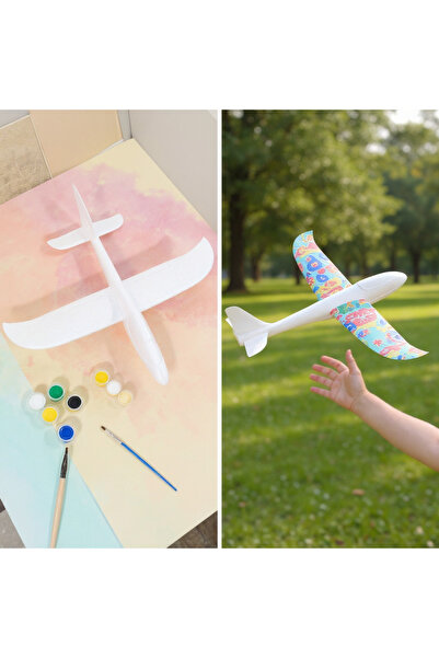 OULABİMİR Boyanabilir EPP Köpük Uçak – Eğlenceli ve Dayanıklı El İle Fırlatılan Beyaz Oyuncak + Boya Seti