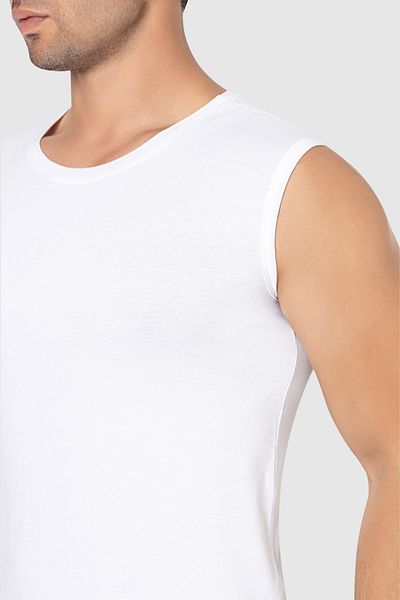 Arma Yıldız Men's White Sleeveless T-Shirt Crew Neck Zero Sleeve Undershirt Cotton Lycra