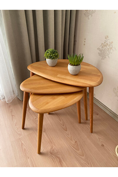 Home Fawdecor Stil Damla Doğal Ahşap Zigon Sehpa Seti