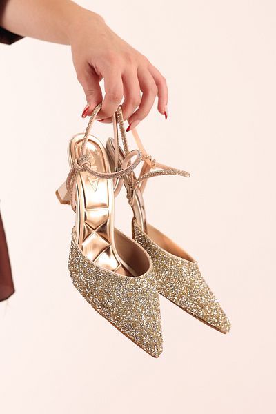 SHOESSHOPS Broken Glass Stone Ankle Strap Women's Heeled Shoes Stiletto