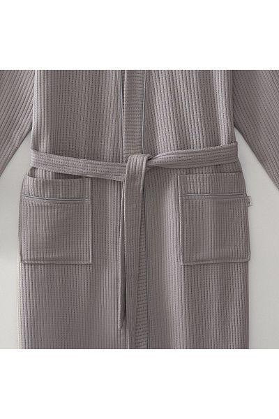 Ecocotton Alessa Men's Pique Bathrobe 100% Organic Cotton Jacquard Gray