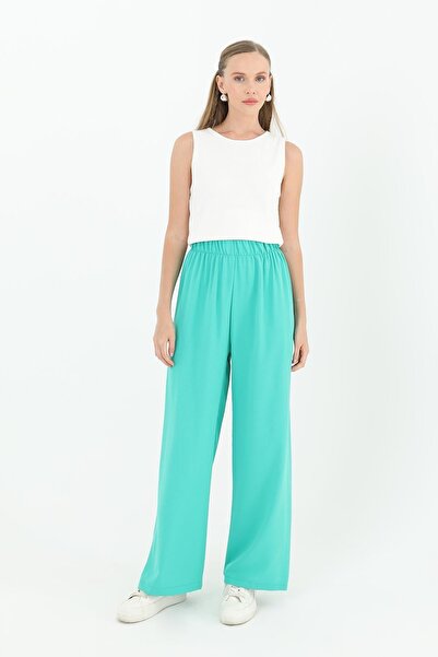 Puane Women's Wide Leg High Waist Trousers - 18103Pnt - Green