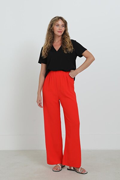 Puane Women's Wide Leg High Waist Trousers - 18103Pnt - Coral