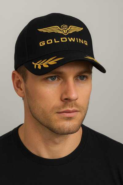 Gogotex Goldwing Sapka siyah renk ve nakışlı model