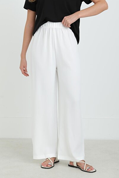 Puane Women's Wide Leg High Waist Trousers - 18103Pnt - Ecru