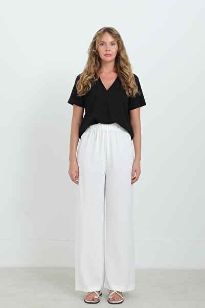 Puane Women's Wide Leg High Waist Trousers - 18103Pnt - Ecru