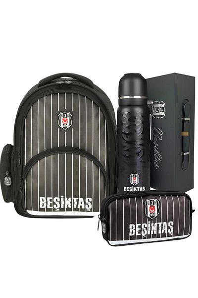 Beşiktaş School Backpack, Licensed Double Eyed Pen Bag - Licensed Thermos Flask Premium Set