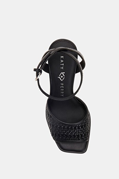 Katy Perry Women's Black Straw Heeled Sandals - Steady Ankle Strap