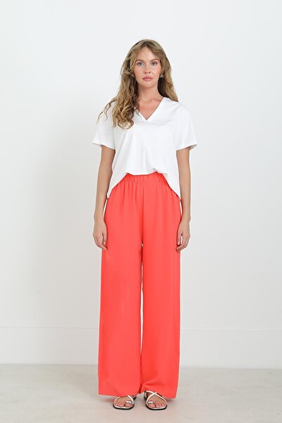 Puane Women's Wide Leg High Waist Trousers - 18103Pnt - Light Red