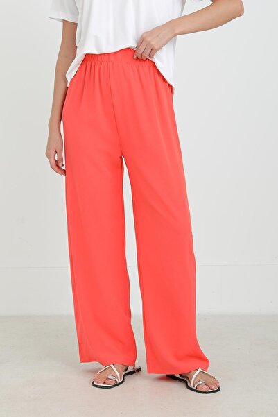 Puane Women's Wide Leg High Waist Trousers - 18103Pnt - Light Red