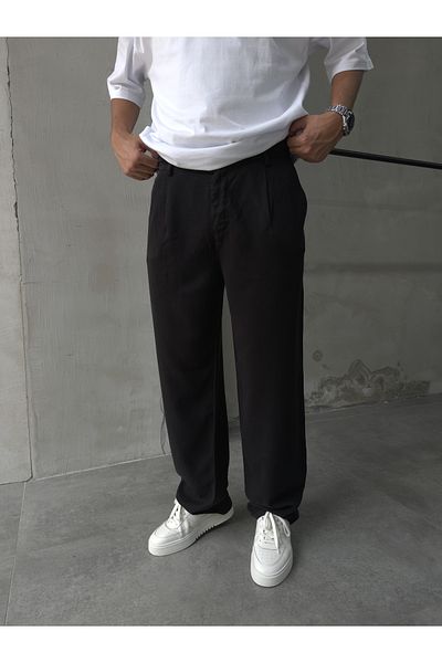 DİFRANSEL Men's Cotton Fabric Black Baggy Trousers