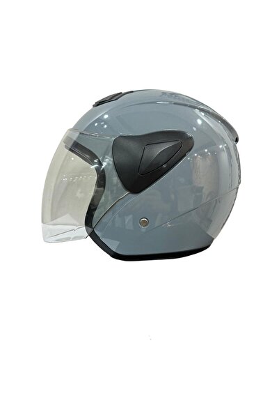 Sway Xbyc 633 Solıd Şeffaf Vizörlü Yarım Motosiklet Scooter Kaskı XL Beden Gri