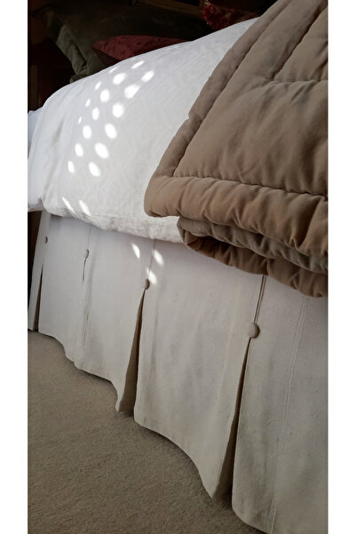 METİNEV Beige Color Button Decorated Thick Linen Base Skirt