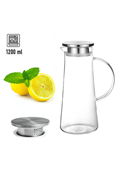 Köken Carafă 1,2 L, sticlă borosilicată, capac din oțel inoxidabil, apă/ceai, rezistență de la -20°C la +150°C