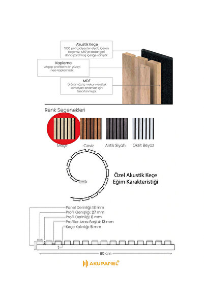 Akupanel 60x120 Cm Flex Meşe Dekoratif Akustik Ahşap Duvar Paneli