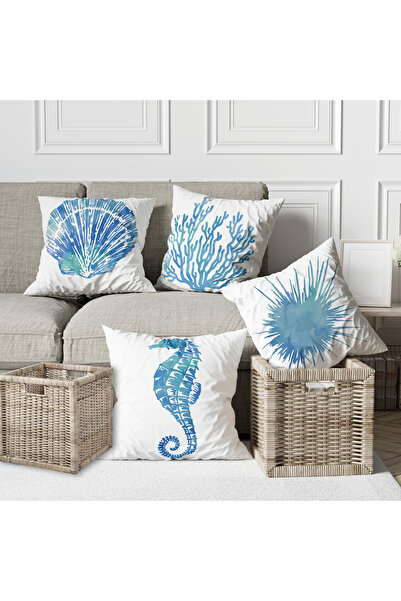 Alkan Homes 4-Piece Combination Marine Patterned Digital Printed Throw Pillow...