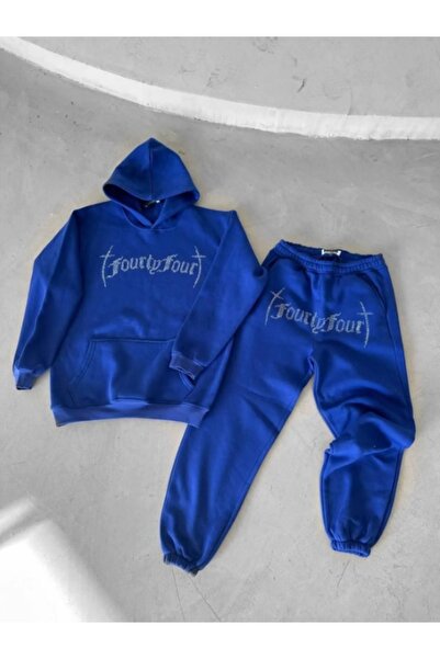 Gameyal Unisex Oversize Taş İşlemeli Kapşonlu Sweatshirt Takım