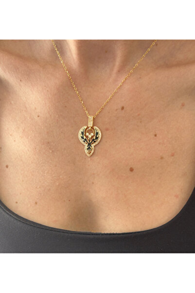 Butik قلادة العنقاء – تصميم نابولي بطلاء المينا الأسود وتفاصيل حجرية، مع سلسل...