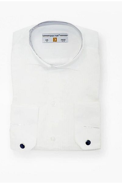 Doctor junior Boy's White Color Pleated Black Cufflinks Tuxedo Shirt