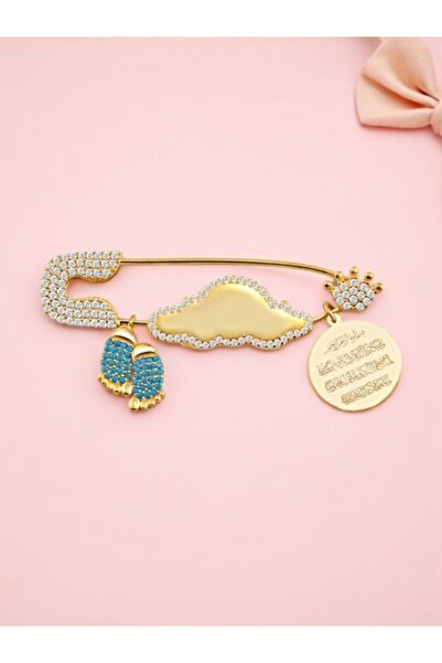 LITTLELUXE 925 Ayar Gümüş Erkek Bebek Yaka İğnesi, Ayetel Kürsi Dualı İsimli Bebek İğnesi Maşallah Bebek İğnesi
