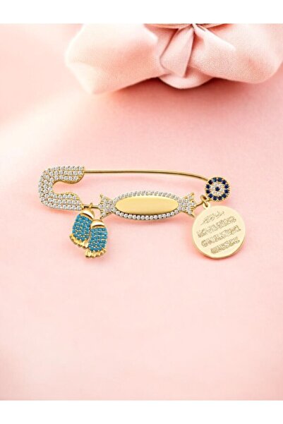 LITTLELUXE Erkek Bebek 925 Ayar Gümüş Ayetel Kürsi Dualı İsimli Yaka İğnesi, Maşallah Bebek İğnesi