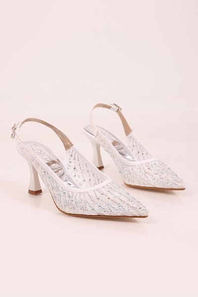 SHOESSHOPS Women's Stiletto Stone Detailed Fabric Evening Dress Heeled Shoes