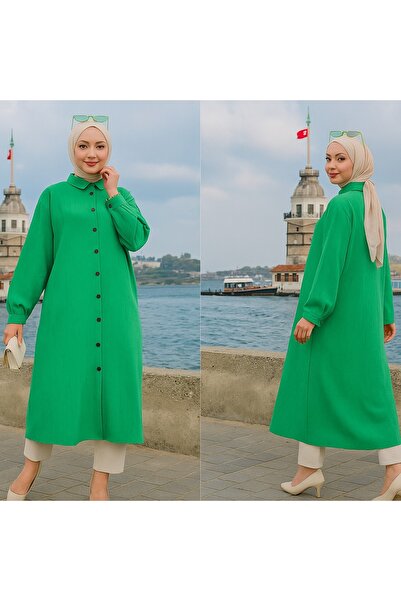 Sas Diz Altı Boy Önden Düğmeli Pamuklu Tunik