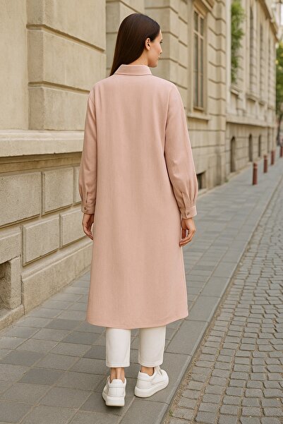 Sas Diz Altı Boy Önden Düğmeli Pamuklu Tunik