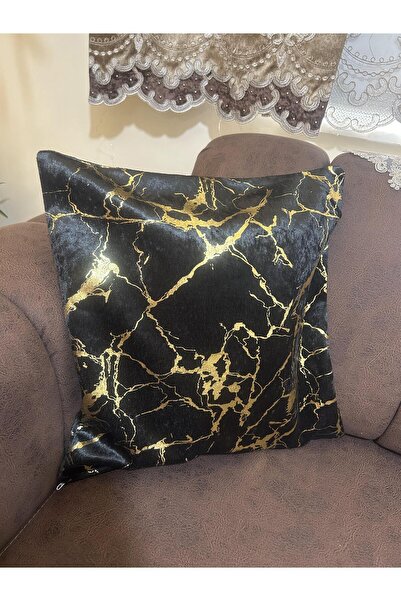 Tekstilsa Față de pernă din catifea neagră italiană, cu foiță de aur, pernă decorativă aurita, 45x45cm