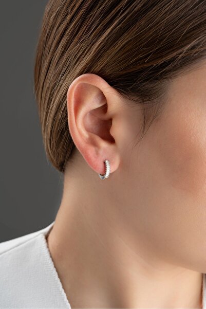 Silvano Jewelry 925 Ayar Gümüş Küçük Boy Baget Taşlı Halka Küpe