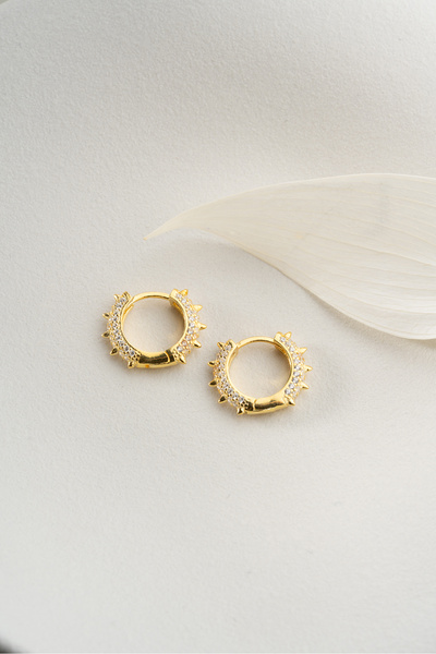 Silvano Jewelry 925 Ayar Gümüş Gold Zirkon Taşlı Halka Küpe