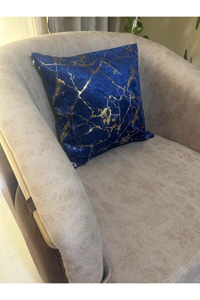 Tekstilsa Італійський оксамитовий чохол для подушки темно-синього кольору з золотим декором та позолотою, декоративна подушка, чохол 45x45 см