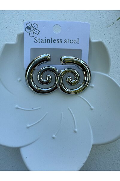 ARMELİA ACCESORİES Armelia Spiral Formlu Çelik Küpe – Gümüş Renk Modern Tasarım