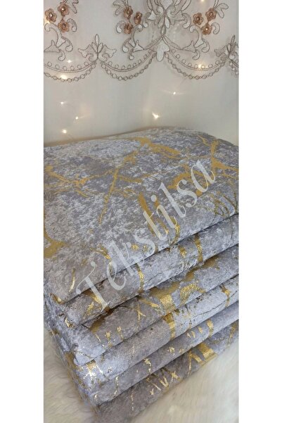 Tekstilsa Koltuk Çekyat Örtüsü Yeni Moda Altın Varaklı Dekoratif Acıkgri Zemi...