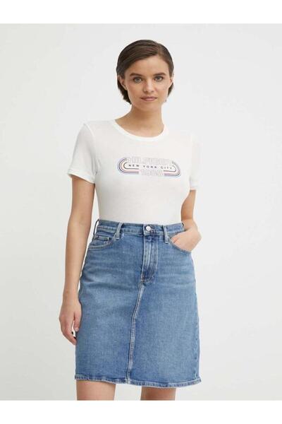Tommy Hilfiger Slim Fit Ecru T-Shirt Archive Track Ww0Ww41203