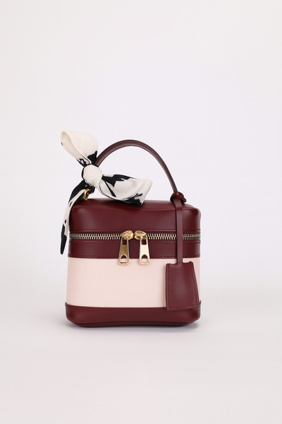 NOTHING Women's Burgundy Cream Rectangular Form Cross Strap Hand and Shoulder Bag Melina